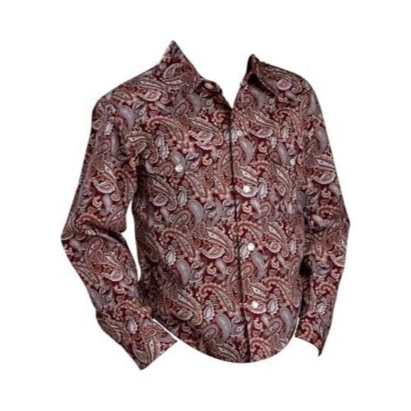 Roper Boy's XL Long Sleeve Paisley Print Snap Western Shirt Sangria